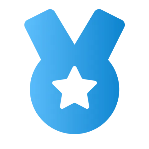 Blue circular medal icon with white star in center