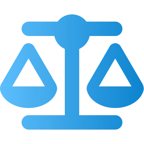 Blue icon of balanced scales of justice