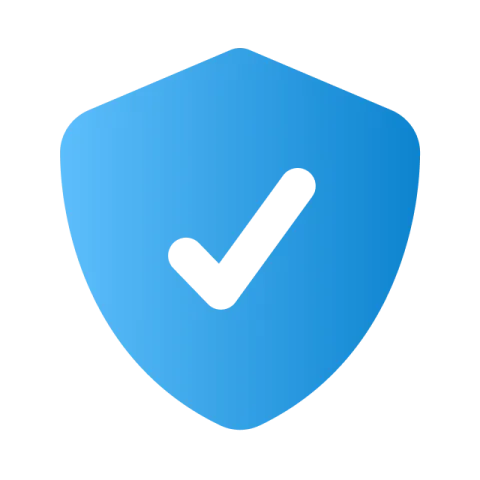 Blue shield icon with white checkmark inside